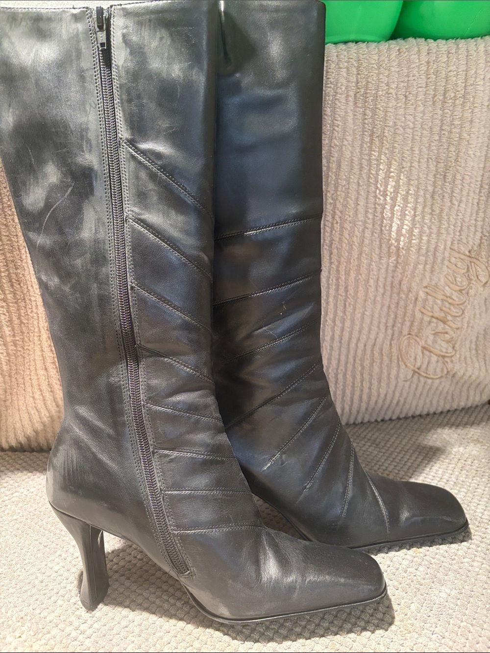 Aldo Black Mid-Calf Leather Heeled Boots